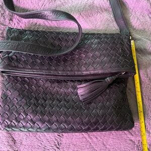 Zena Eva Leather Purse Handbag- Black woven pattern